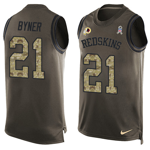 Men's Limited Earnest Byner Nike Jersey Green - #21 Salute to Service Tank Top NFL Washington Redskins